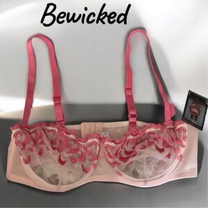 Bewicked Nadine Pink Floral Embroidered Underwire Bra 38DD Unlined